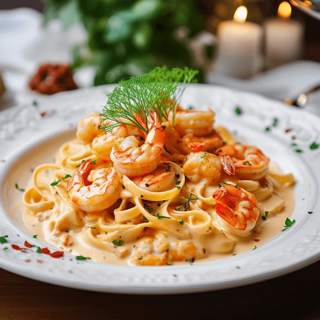 Pasta con camarones en salsa cremosa